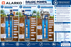 Alarko 4SDM4/10 Dalgıç Pompa Set Halinde - 30 mt Kablolu - Dijital Akıllı Panolu - Monofaze (220V)