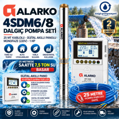Alarko 4SDM6/8 Dalgıç Pompa Set Halinde - 25 mt Kablolu - Dijital Akıllı Panolu - Monofaze (220V)