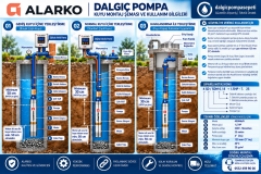 Alarko 4SDM6/8 Dalgıç Pompa Set Halinde - 25 mt Kablolu - Dijital Akıllı Panolu - Monofaze (220V)