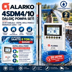 Alarko 4SDM4/10 Dalgıç Pompa Set Halinde - 20 mt Kablolu - Dijital Akıllı Panolu - Monofaze (220V)