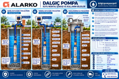 Alarko 4SDM4/10 Dalgıç Pompa Set Halinde - 20 mt Kablolu - Dijital Akıllı Panolu - Monofaze (220V)