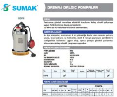 Sumak SDF6 Paslanmaz Gövdeli Drenaj Dalgıç Pompa Monofaze (220V) - 0.5 Hp