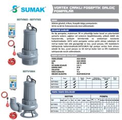 Sumak SDTV 20/2 Vortex Çarklı Foseptik Dalgıç Pompa Trifaze (380V) - 2.2 Hp