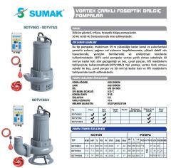 Sumak SDTV 50/2 Vortex Çarklı Foseptik Dalgıç Pompa Trifaze (380V) - 5.5 Hp