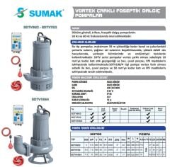 Sumak SDTV 50/2 Vortex Çarklı Foseptik Dalgıç Pompa Trifaze (380V) - 5.5 Hp