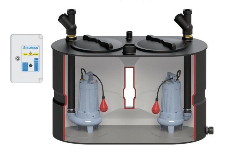 Sumak SMAC 2200 B Termoplastik 500 Lt. Tanklı Çift Pompalı Foseptik Dalgıç Pompa - Trifaze (380V)