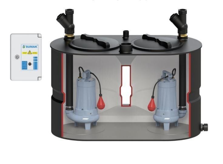 Sumak SMAC 2200 B Termoplastik 500 Lt. Tanklı Çift Pompalı Foseptik Dalgıç Pompa - Trifaze (380V)