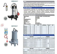 Sumak SBRT 30/2-P Parçalayıcı Bıçaklı Foseptik Dalgıç Pompa Trifaze (380V) - 3 Hp