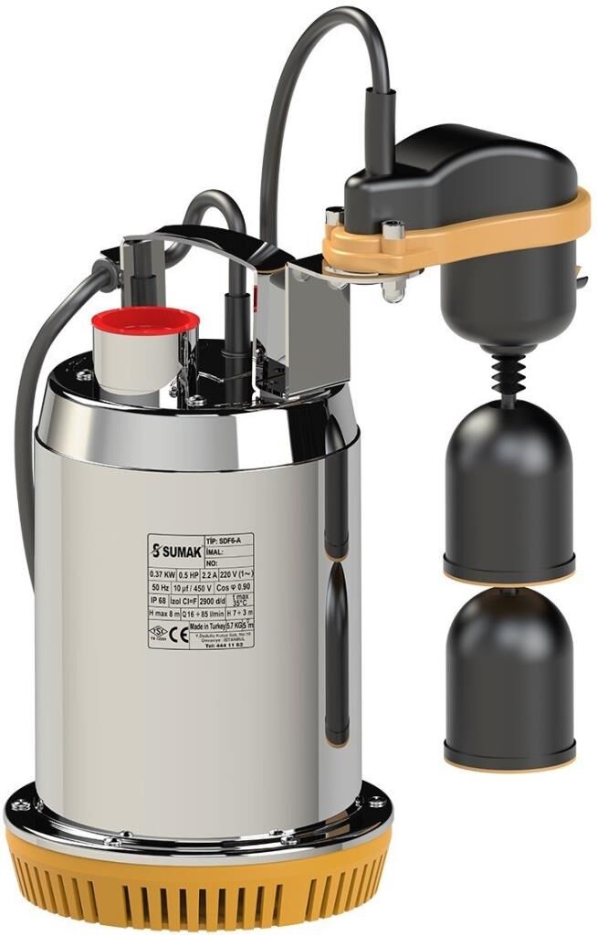 Sumak SDF 6A Asansör Flatörlü Paslanmaz Gövdeli Foseptik Dalgıç Pompa Monofaze (220V) - 0.5 Hp
