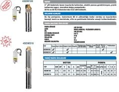 Sumak 4SDM310 Paslanmaz Dalgıç Pompa 4'' - Monofaze (220V) - 1HP