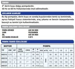 Sumak 4SD337 3 Ton Serisi Tek Dalgıç Pompa 4'' - 37 Kademe