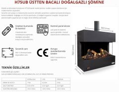Revega H75UB Seramik Camlı Üstten Bacalı Hermetik Doğalgazlı Şömine 7kW Ü.B.