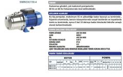 Sumak SMINOX150-4 Paslanmaz Gövdeli Çok Kademeli Santrifüj Pompa Monofaze (220V) - 1.5 Hp