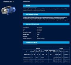 Sumak SMINOX 12/220-2T Komple Paslanmaz Kademeli Santrifüj Pompa Trifaze (380V) - 2.2 Hp