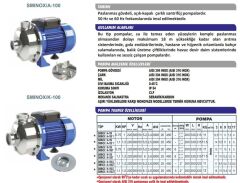Sumak SMINOX/A-150/2T Paslanmaz Santrifüj Pompa Trifaze (380V) - 1.5 Hp