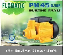 Flomatic PM 45 1'' Sürtme Fanlı %100 Bakır Sargılı Pompa - 0,5 Hp