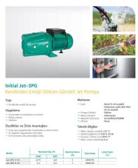 Wilo Initial Jet-SPG 3-45 - 1 HP Kendinden Emişli Döküm Gövdeli Jet Pompa